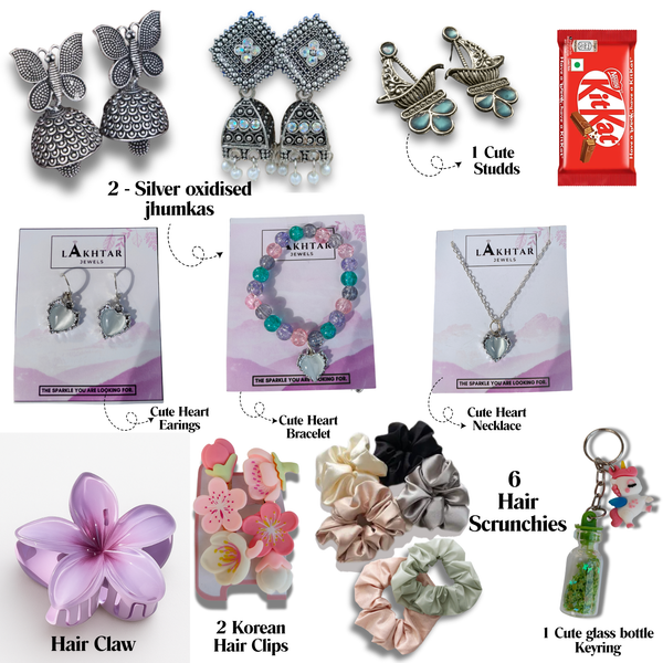 17 Pcs - Cute Heart Hamper For Her With Unique Gift Box – Perfect for Birthday, Anniversary, Festive & Special Occasion Gifting”