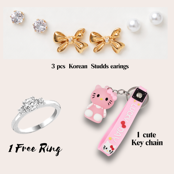 Hello Gorgeous Panda Theme Gift Box (15 Items) | 6 Silver Oxidised Jhumkas + 3 Korean Earrings + 3 Custom Polaroids (1 Spotify) + Free Ring, Cute Keychain & KitKat Chocolate
