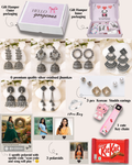 Hello Gorgeous Panda Theme Gift Box (15 Items) | 6 Silver Oxidised Jhumkas + 3 Korean Earrings + 3 Custom Polaroids (1 Spotify)(Send 4 pics for polaroids on whatsapp 8269379469)