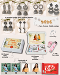 Rakhi Hello Gorgeous Panda Theme Gift Box (15 Items) | 6 Silver Oxidised Jhumkas + 3 Korean Earrings + 3 Custom Polaroids (1 Spotify) (Copy)