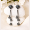 Chain Drop Multi Jhumka Silver Oxidised Earrings