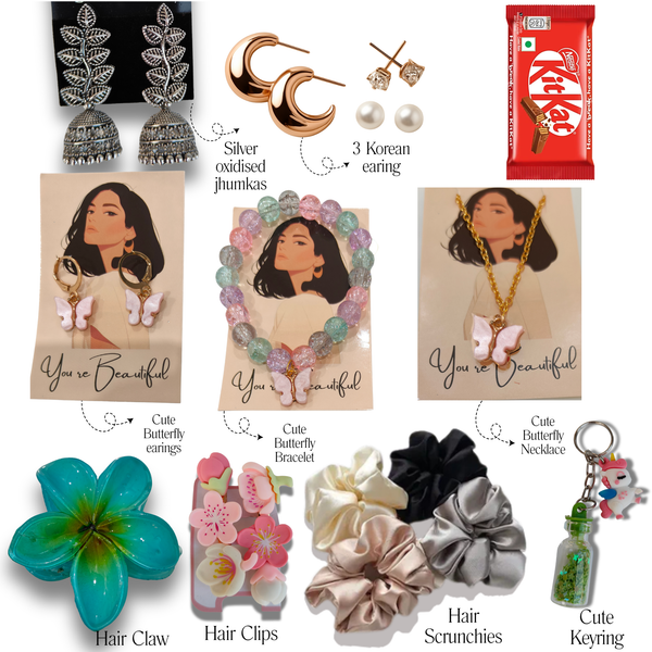 16 Pcs - Cute Butterfly Hamper For Her With Unique Gift Box – Perfect for Birthday, Anniversary, Festive & Special Occasion Gifting”