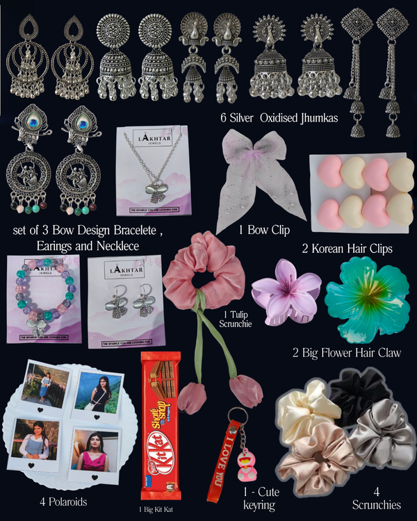 21-Piece Bow Design Exclusive Girls’ Accessory Gift Box with Jewelry, Clips & Polaroids