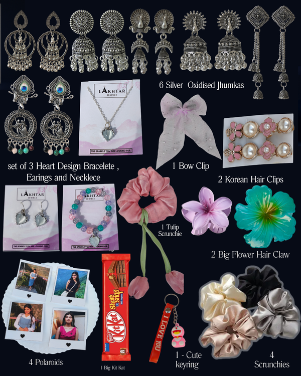 21-Piece Heart Design Exclusive Girls’ Accessory Gift Box with Jewelry, Clips & Polaroids