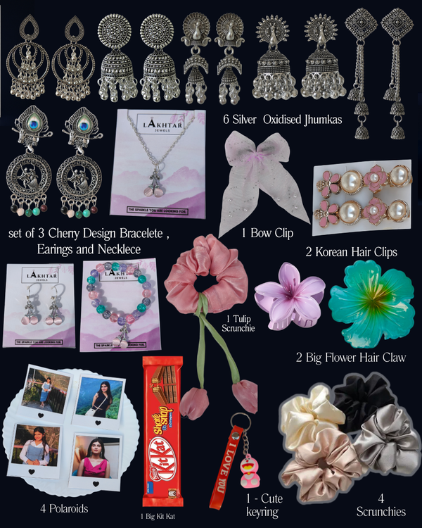 21-Piece Cherry Design Exclusive Girls’ Accessory Gift Box with Jewelry, Clips & Polaroids