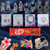 COMBO OF 16 PIECES BOW GIFT HAMPER - 5 EARINGS , 1 RING , 1 NECKLECE , 1 BRACELET , 4 SCRUNCHIES , 2 HAIR CLAW - 1 KISSES CHOCOLATE- 1 KEYCHAIN
