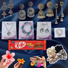 COMBO OF 16 PIECES GIFT HAMPER - 5 EARINGS , 1 RING , 1 NECKLECE , 1 BRACELET , 4 SCRUNCHIES , 2 HAIR CLAW - 1 KIT KAT - 1 KEYCHAIN