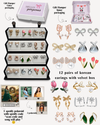 12 Pairs Korean Style Earrings Gift Set for Girls &amp; Women with Premium Velvet Jewelry Box | Cute Pearl, Bow, Tulip &amp; Floral Stud Earrings Collection