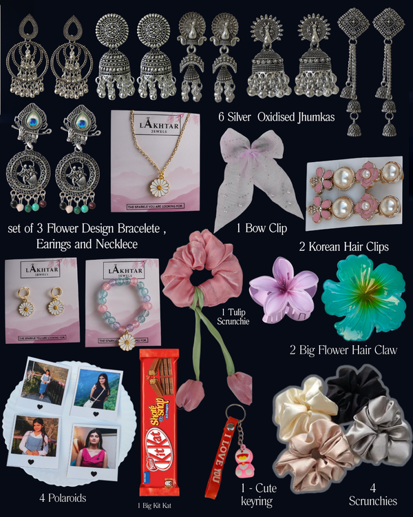 21-Piece FLOWER Design Exclusive Girls’ Accessory Gift Box with Jewelry, Clips & Polaroids